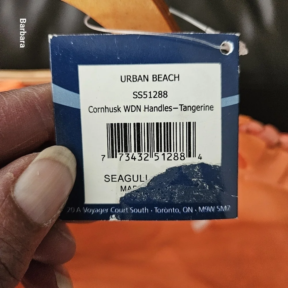 Seagull Studios "Urban Beach" Tangerine Raffia with Cornhusk Wooden Handles Bag - Picture 7 of 15